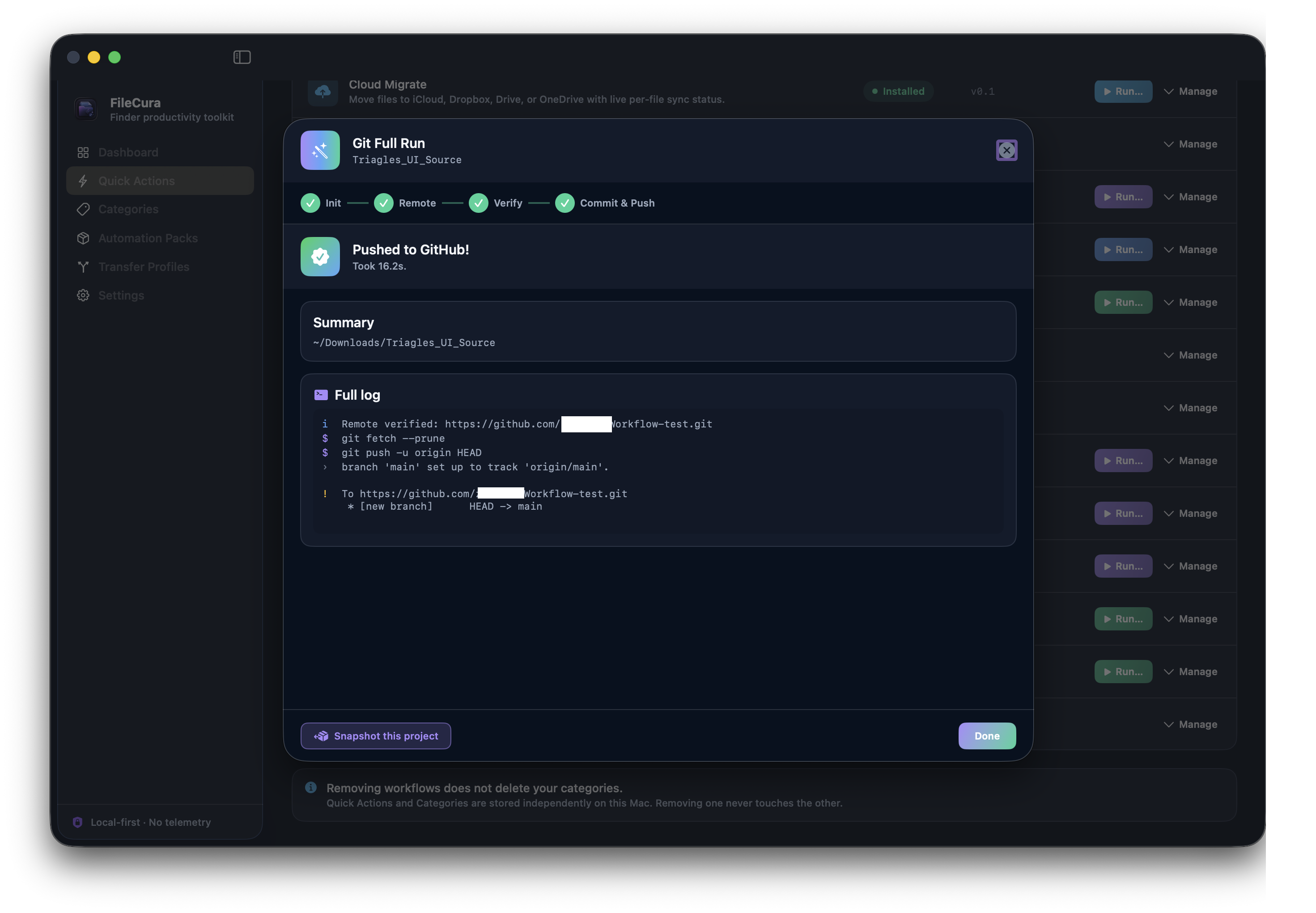 Project Steward Pack — Git Full Run wizard end-to-end.