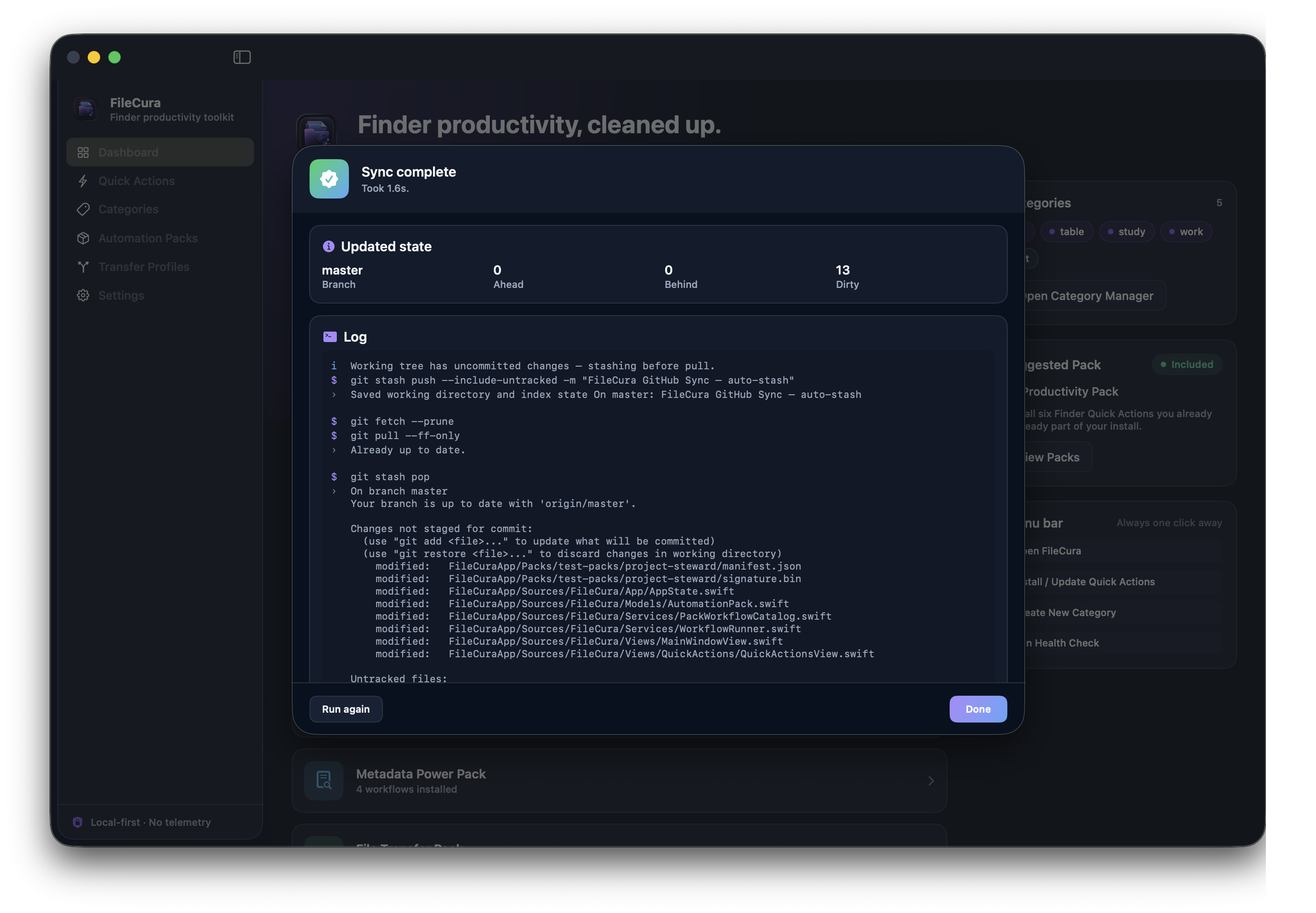 GitHub Sync — safe fetch and pull with auto-stash.