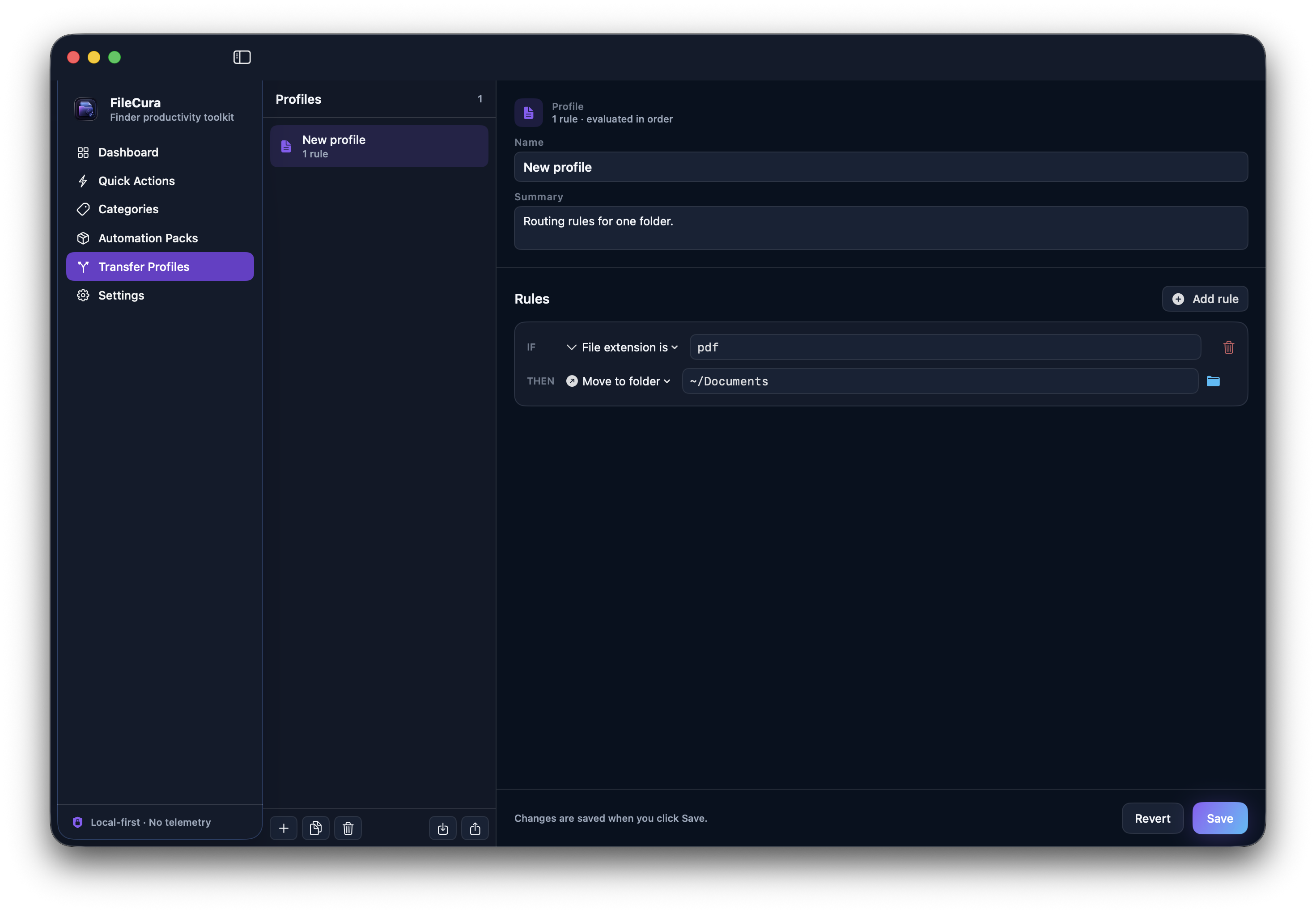 Transfer Profiles — rule-based routing for the File Transfer Pack.